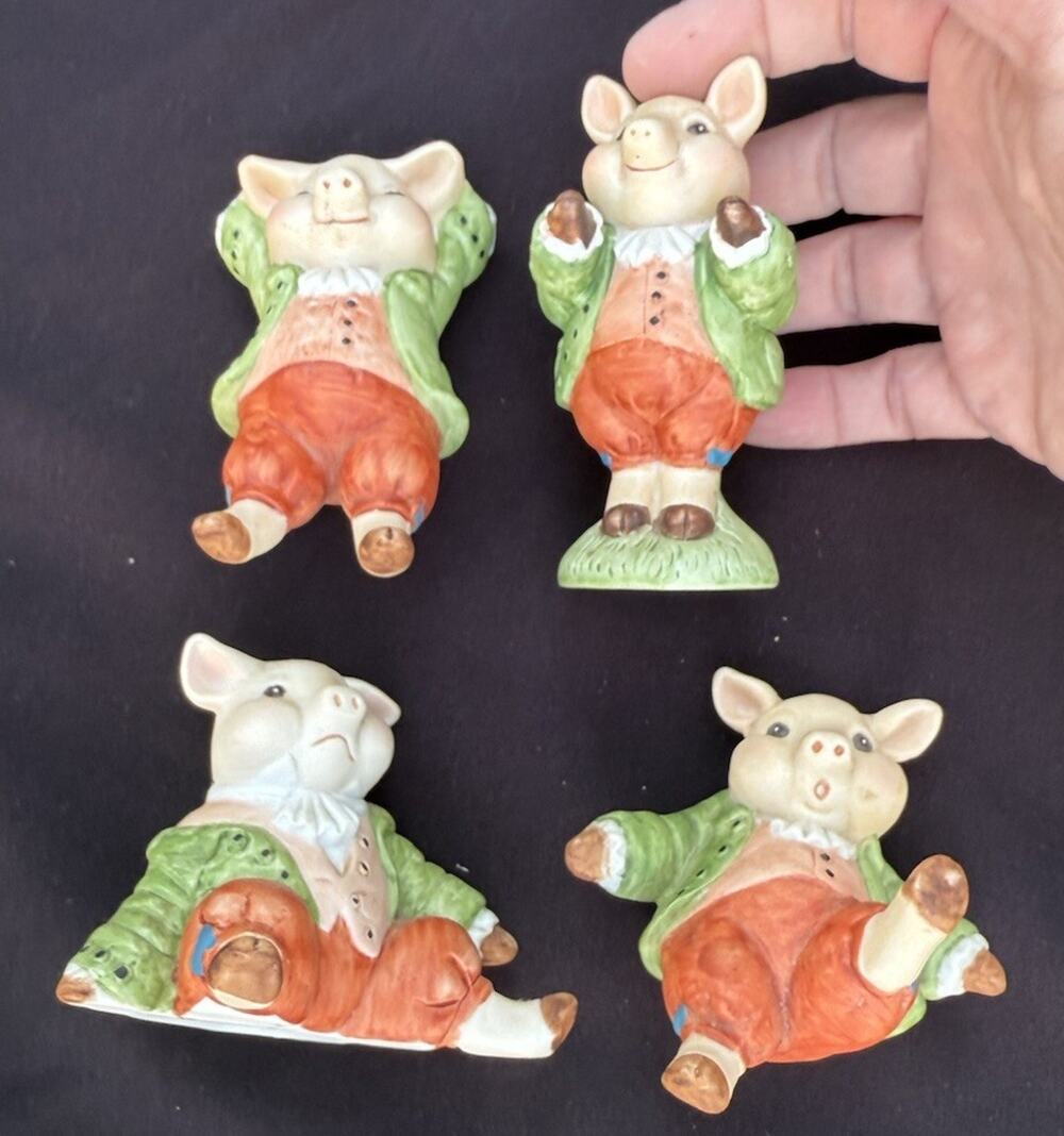 Shafford Mother Goose Pigs 1986 Set of 4 Bisque Porcelain EUC -T38